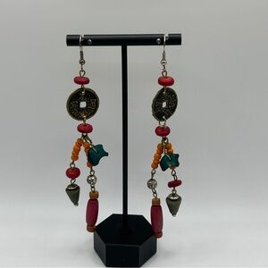 Tibetan Brass Beaded Dangle Earrings
